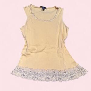 Yellow tank top with white lace trim